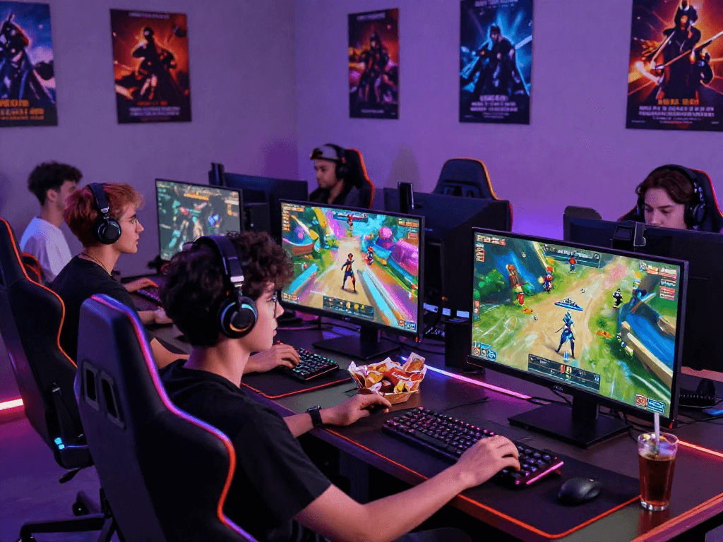 Engaging players enjoying a multiplayer porno game in a vibrant gaming setup.