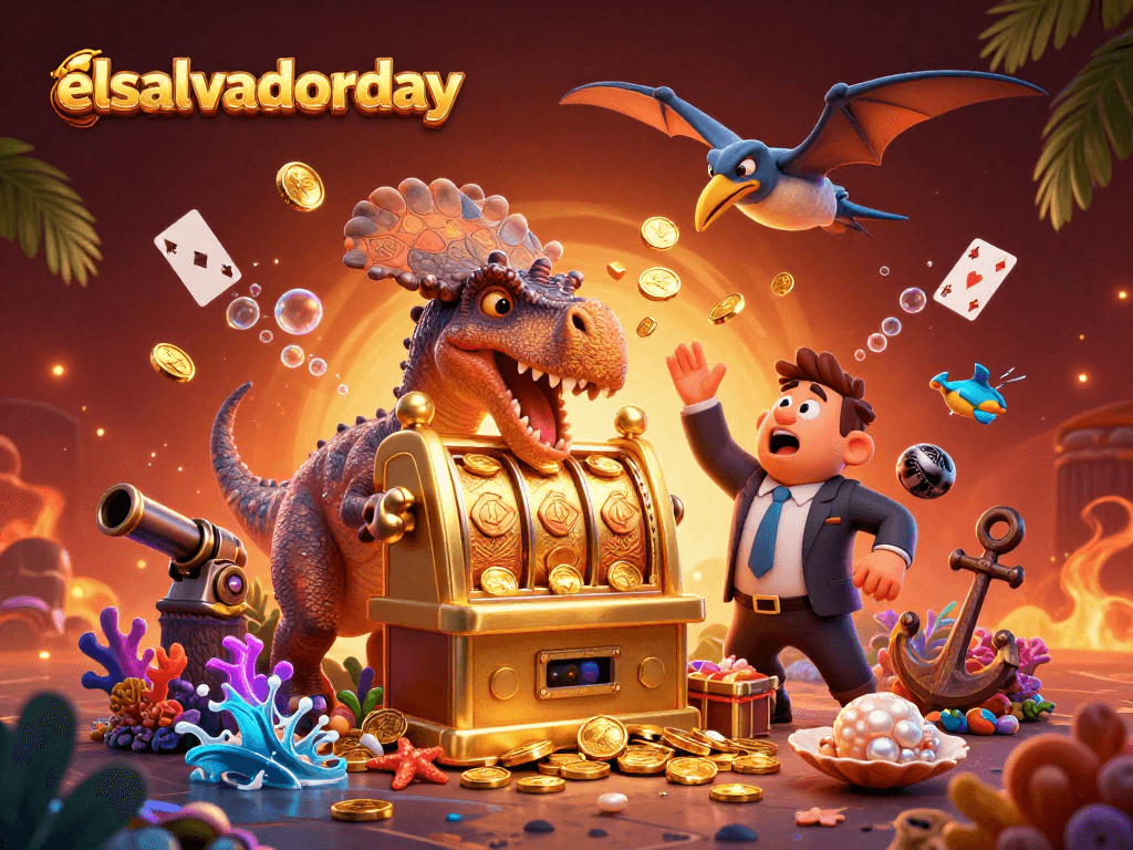elsalvadorday theme depicted as a pachycephalosaurus winning a jackpot in a vibrant casino scene.