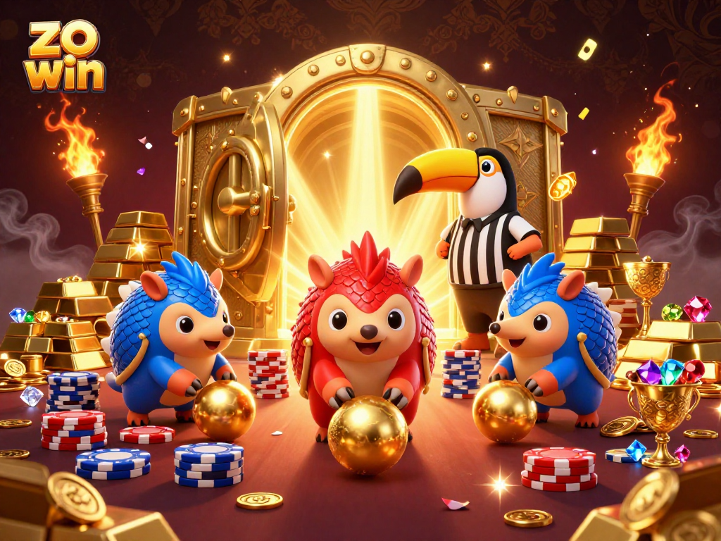 Bowling pangolins in armor catapult golden chips at zo win casino, sparking festive cheers.