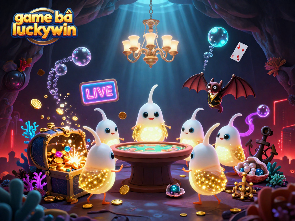 Play and win big in game bài luckywin with vibrant glowworms lighting a dazzling cave casino scene.