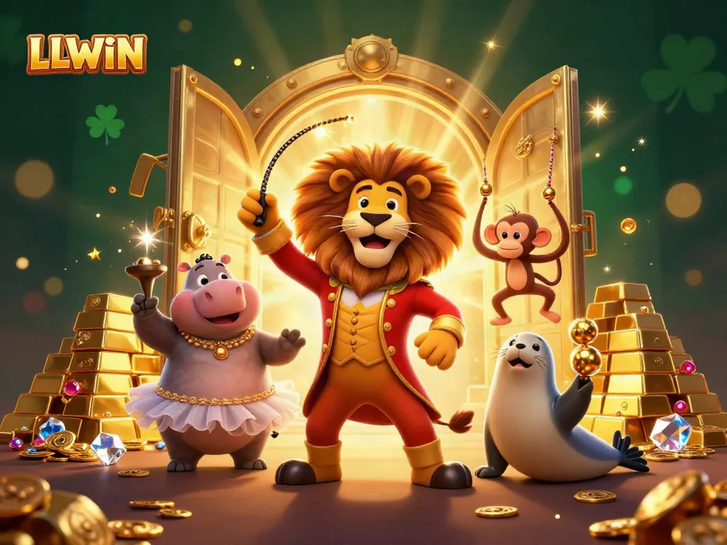 Experience the thrilling games at LLWIN with our dazzling circus-themed casino illustration full of excitement.