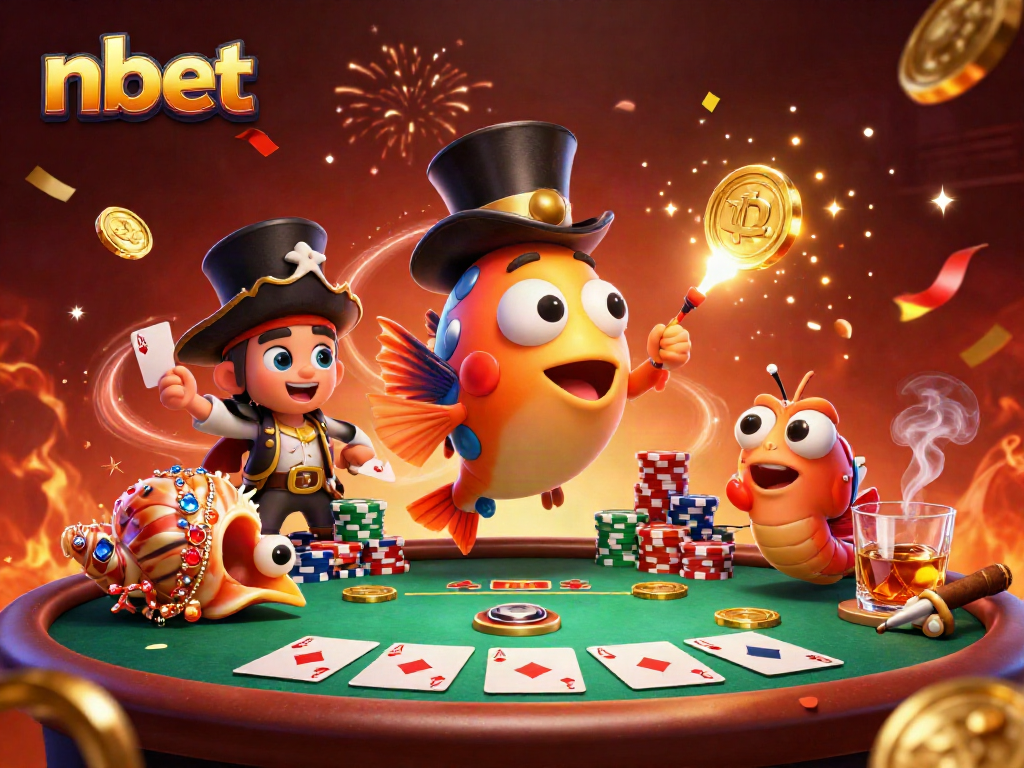 Experience nbet's thrilling atmosphere with a vibrant 3D casino scene featuring unique characters.