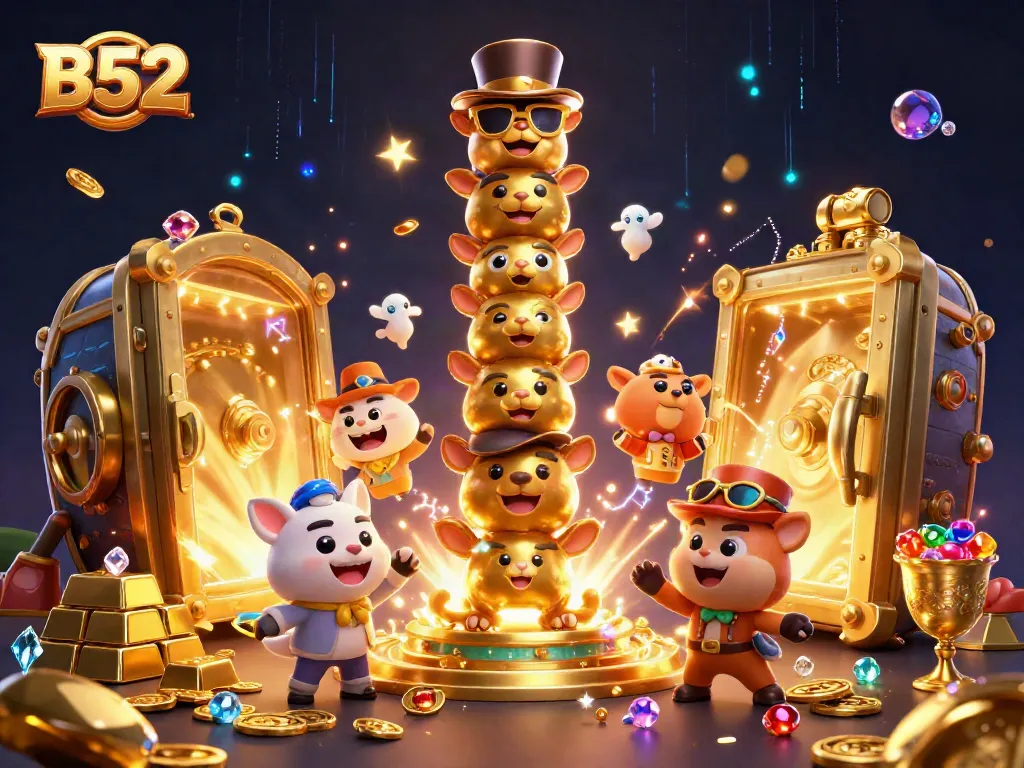 Engage with B52-themed casino adventure featuring vibrant totem and treasure.