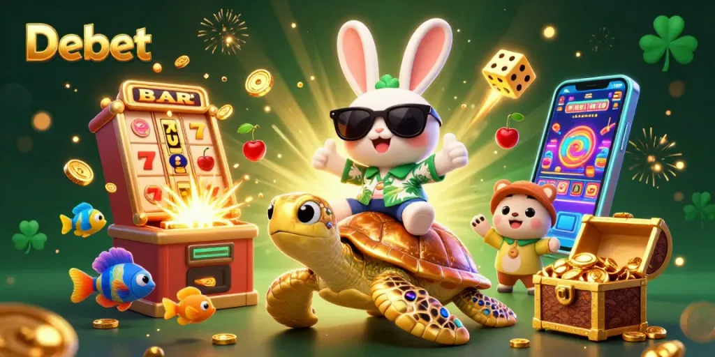 Join the lucky rabbit and sea turtle in the Debet casino adventure bursting with rich rewards!