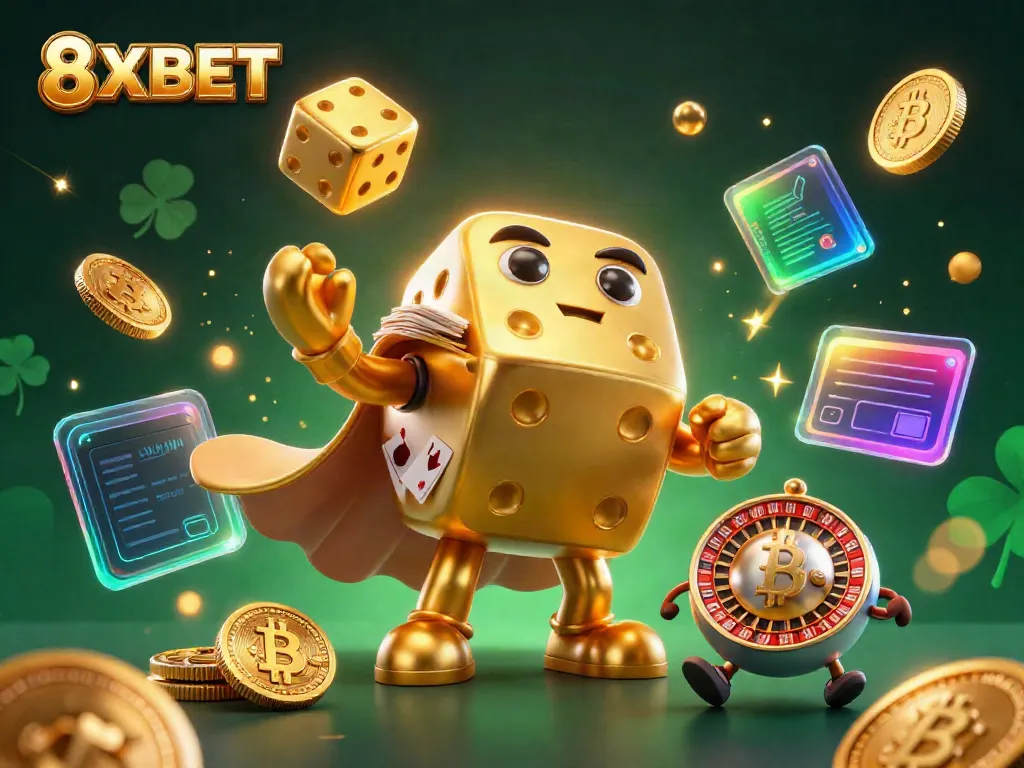 Engage with the vibrant 8XBET gaming experience featuring dynamic characters and crypto elements.