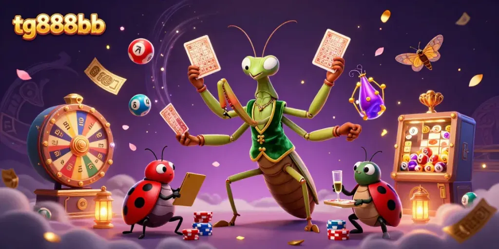 Experience the excitement of tg888bb with a 3D illustration of casino characters and vibrant gaming elements.