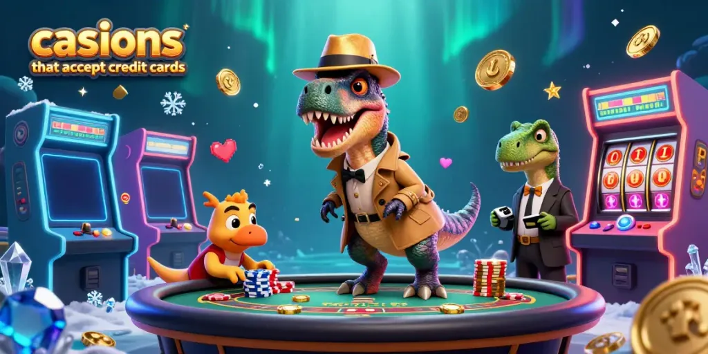 Engage in exciting gaming at casinos that accept credit cards, with vibrant 3D characters and slot elements.