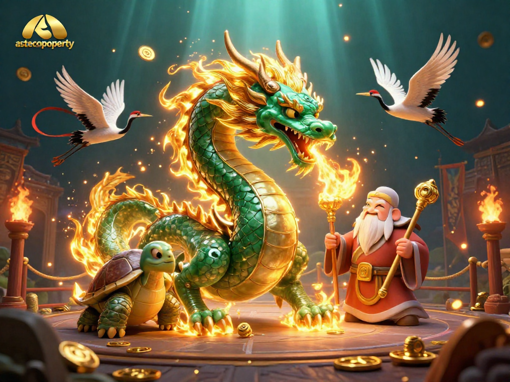 Experience thrilling gameplay at astecoproperty with a massive jade dragon and lucky symbols.