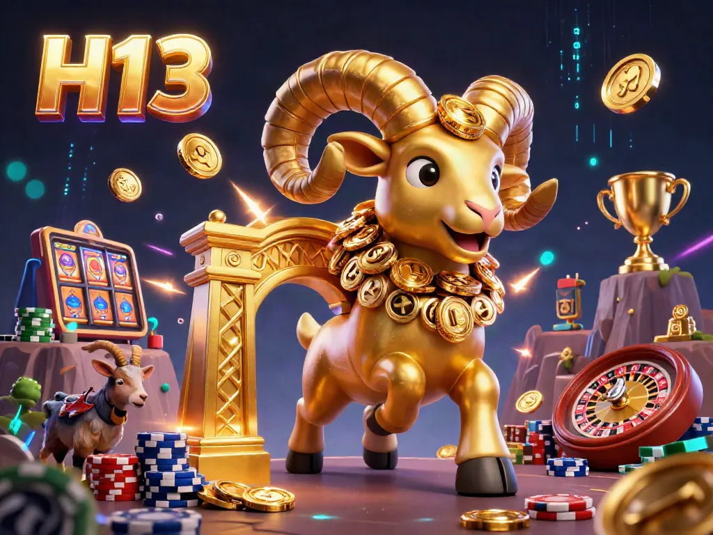 Experience thrilling casino action with H13 in this vibrant, golden 3D casino illustration.