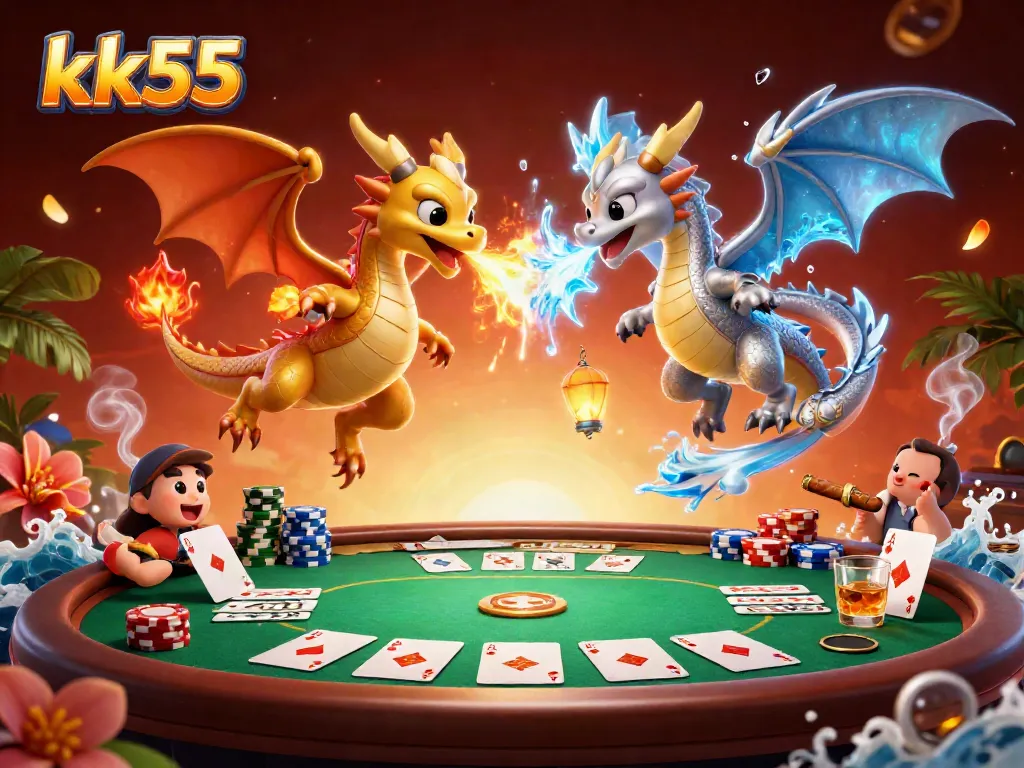 Experience dynamic gaming moments with KK55 while soaring dragons unleash epic battles in a vibrant casino.