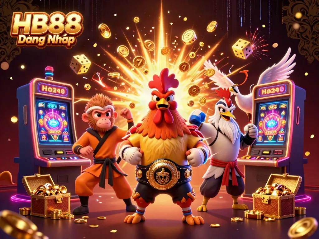 Experience the excitement of HB88 Đăng Nhập with thrilling gaming action and animated casino elements.