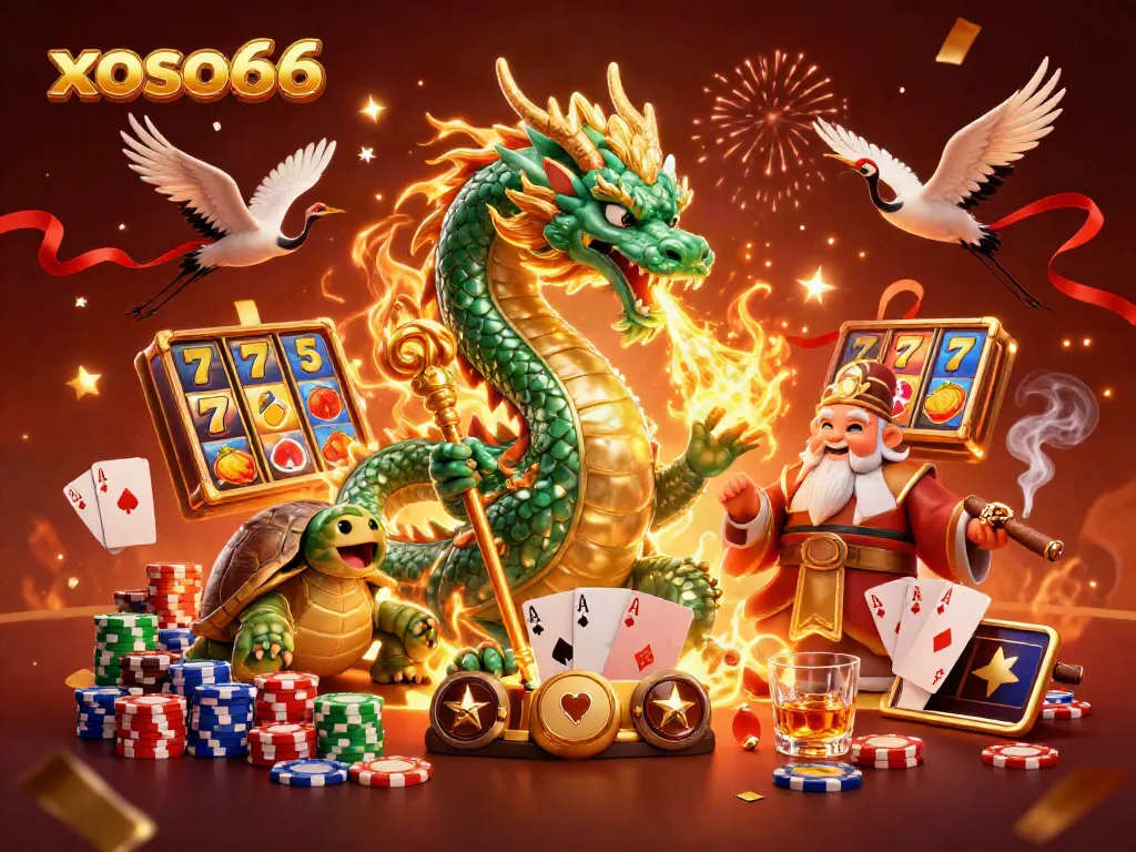 Engage in thrilling xoso66 slot games featuring a dragon, turtle sage, and lucky cranes.