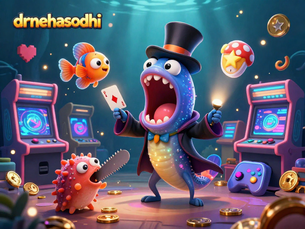 Engage with drnehasodhi in this vibrant underwater casino scene featuring colorful characters and gaming elements.